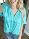 She's A Fighter Short Sleeve Hooded Top in Seafoam Green