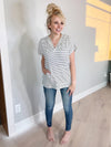 Got Your Attention Short Sleeve Striped Hooded Top in Black and White