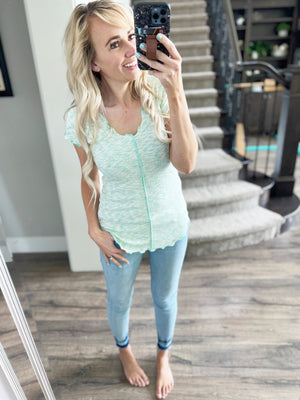See You Tonight V-Neck Cap Sleeve in Bubble Mint