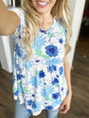 There She Goes Short Sleeve Floral Top in Blue