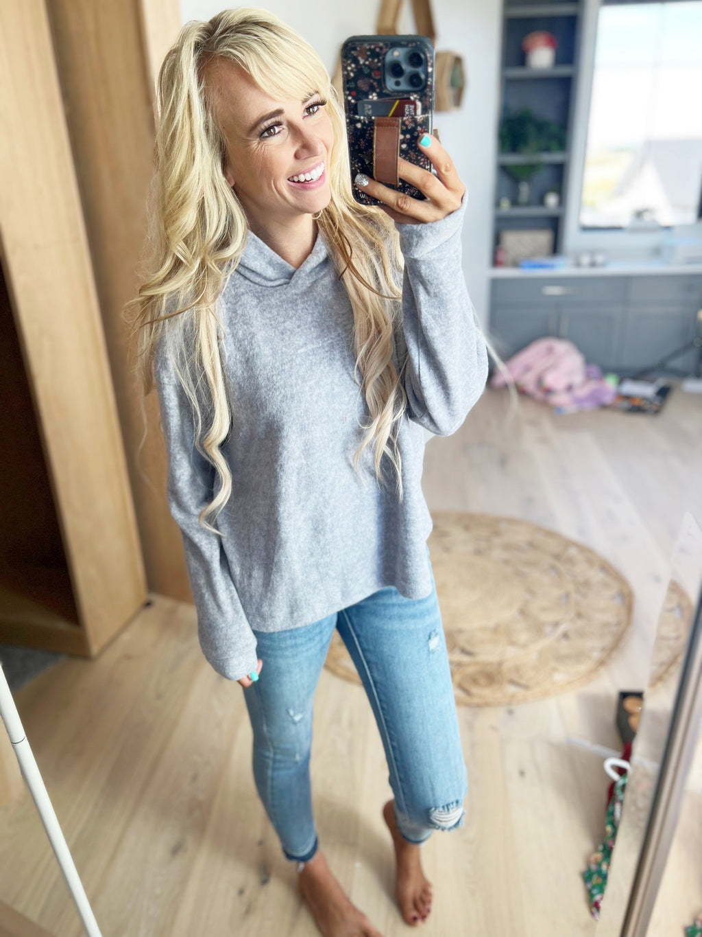 This Much Is True Hooded Brushed Melange Hacci Sweater in Heather Gray
