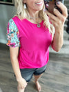 Moments Floral Puff Sleeve Top in Fuchsia