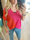 Rattled Popcorn Color Block Top in Pink, Fuchsia, Orange and Sage