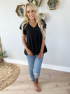 Wish Upon a Star Eyelet Short Sleeve Top in Black