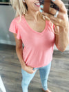 Brave Girl Flutter Sleeve Top in Light Coral