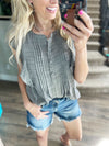 The Secret of Success Pin Tuck Sleeveless Blouse in Charcoal
