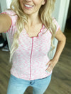 See You Tonight V-Neck Cap Sleeve in Pink