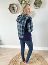 Hope Plaid Mixed Half Placket Hoodie Pullover in Navy