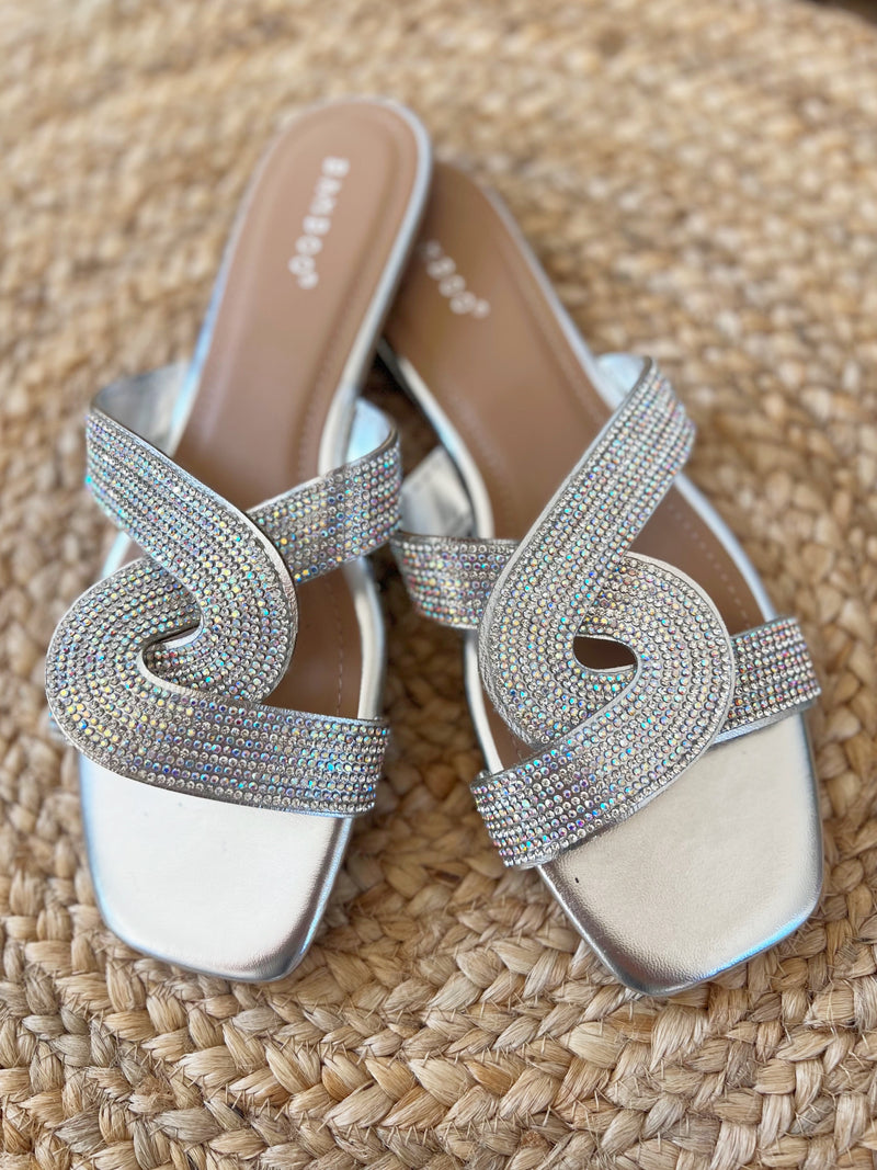 Silver sparkly online sandals flat