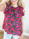 After You Floral Top in Black, Fuchsia and Green