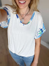 Never Be Average Blue Floral V-Neck Boxy Short Sleeve