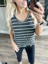 Ahead of the Game Striped Tank Top in Charcoal and Ivory