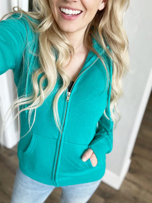 Just Say Yes Full Zip Hoodie in Teal