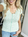 See You Tonight V-Neck Cap Sleeve in Bubble Mint