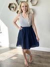 Mixed Media Dress in Navy Stripe