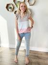 To The End Color Block Ruffle Sleeve and Animal Print Top In Dusty Pink and Ivory