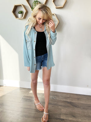 Adventures Oversized Button Shacket in Blue