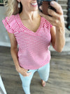 Nobody But You Striped Top Blouse in Fuchsia and Ivory