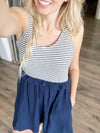 Mixed Media Dress in Navy Stripe