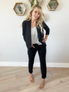 In The Air Tonight 3/4 Rouched Sleeve Blazer in Black