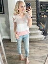 To The End Color Block Ruffle Sleeve and Animal Print Top In Dusty Pink and Ivory