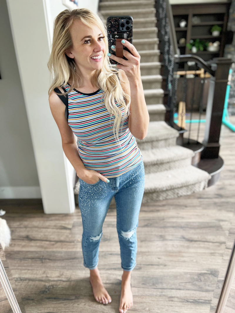 Wrong Way Ribbed Multi Color Slim Fit Tank