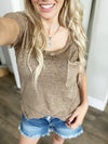 **Deal of the Day** No Fool Washed Melange Burnout Scoop V-Neck Top (Multiple Colors)