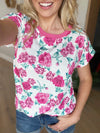 Dreamland Rose Print Short Sleeve in Fuchsia
