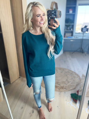 Come On Home Pullover Sweater in Dark Jade