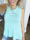 Along For the Journey High Neck Tiered Tank in Seafoam