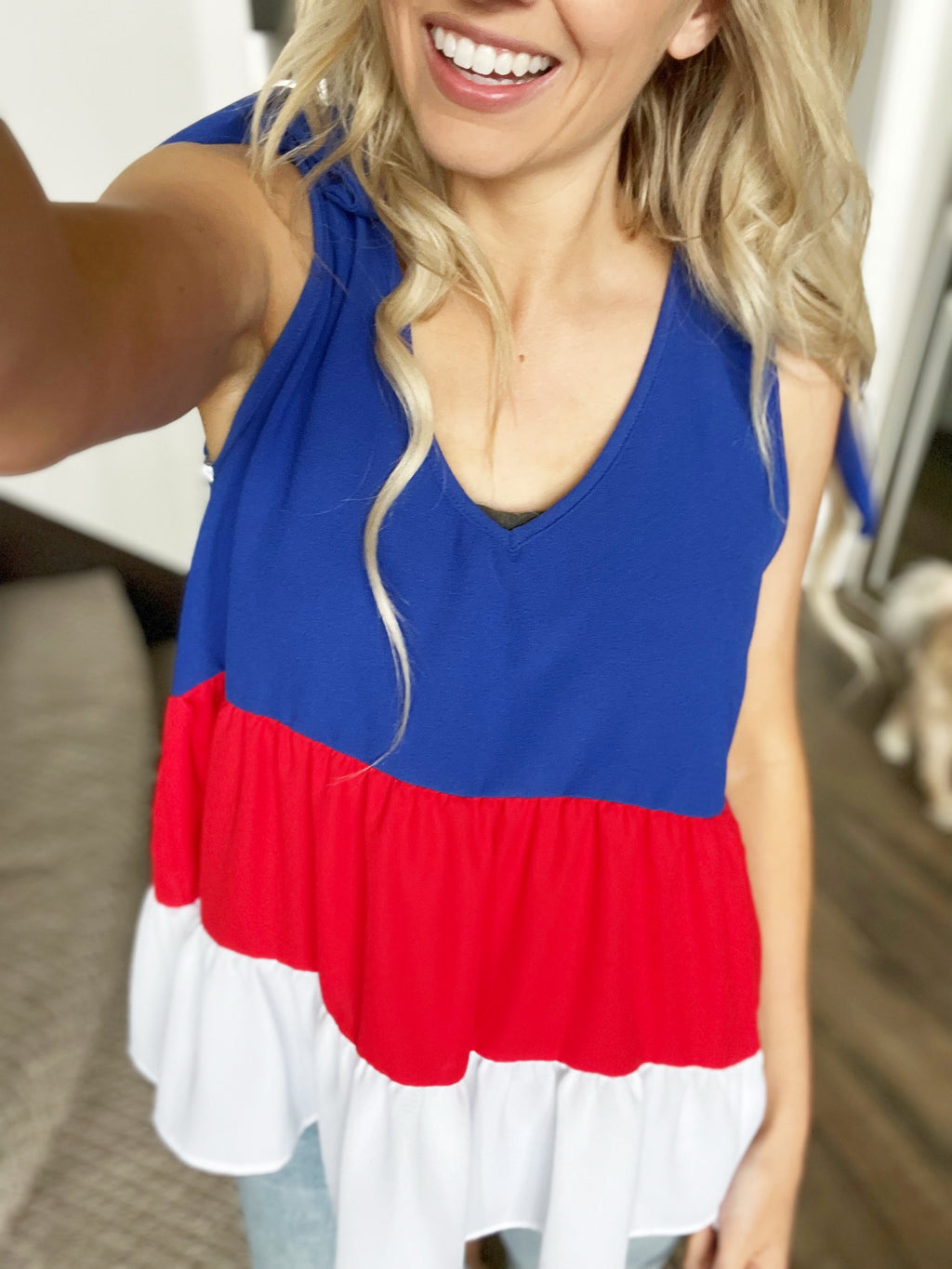 Finding Freedom Ruffle Top in Red White and Blue (SALE)