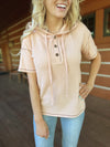 Question Answered Thermal Short Sleeve Henley Hoodie in Blush