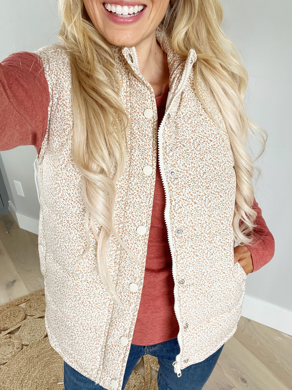 Count Me In Floral Quilted Vest in Cream