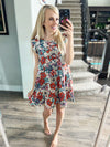 Back to Life Floral Print Tiered Dress in Teal and Poppy