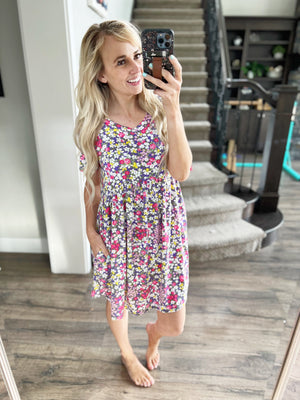 Meet Me There Floral Babydoll Dress in Lavender and Fuchsia