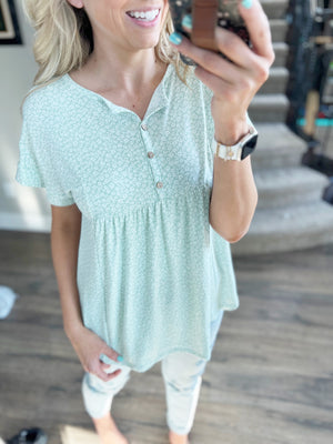 Day Dream Floral Button Front Top in Sage