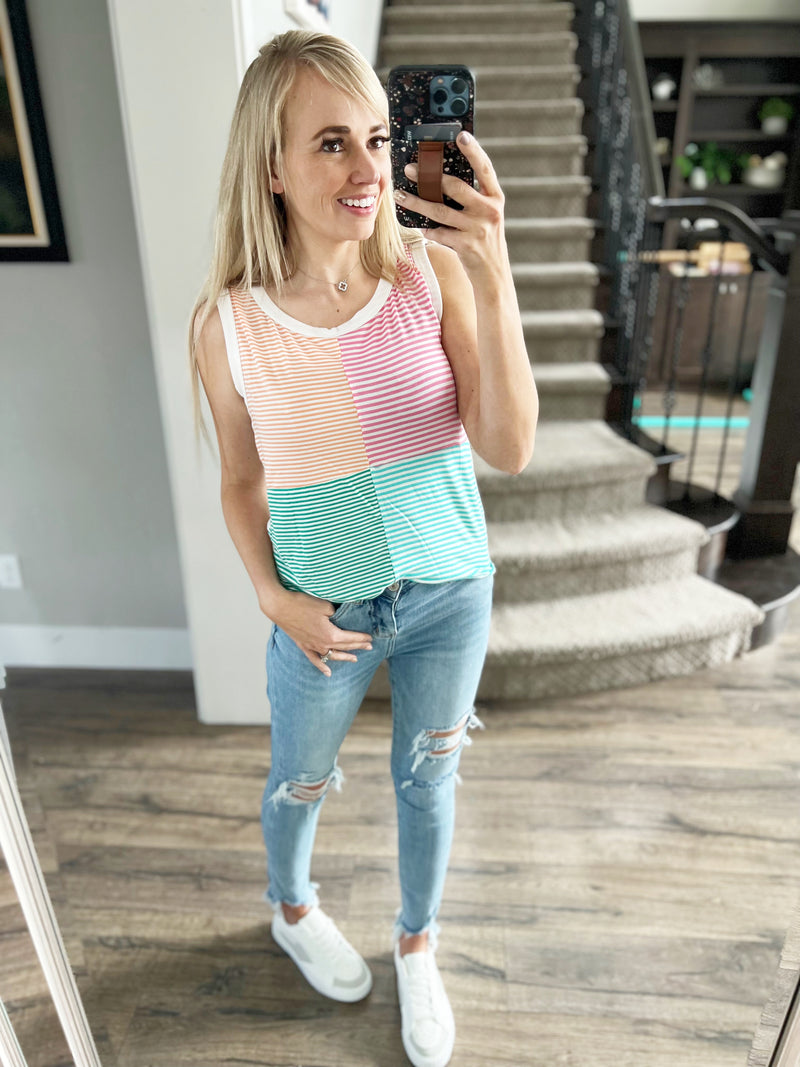 Make It Count Pinstripe Color Block Tank
