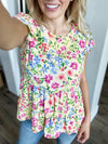 Glamping Floral Ruffle Cap Sleeve Blouse in Yellow