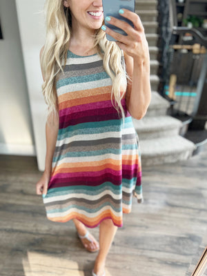 Worlds Apart Sleeveless Multi Colored Stripe Mini Dress