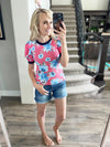 Fab Floral Puffed Sleeve Top in Coral and Navy