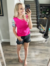 Moments Floral Puff Sleeve Top in Fuchsia