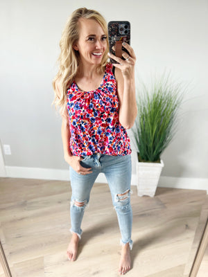 Viral Floral Print Tank in Purple and Ivory