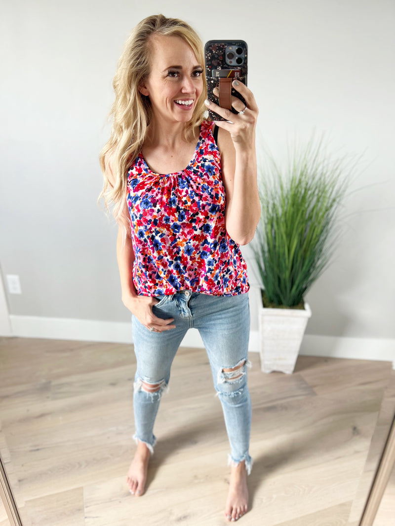 Viral Floral Print Tank in Purple and Ivory