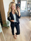 In The Air Tonight 3/4 Rouched Sleeve Blazer in Black