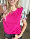 Moments Floral Puff Sleeve Top in Fuchsia