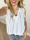 No Time to Wait Striped Sleeveless V-Neck Top in Blue