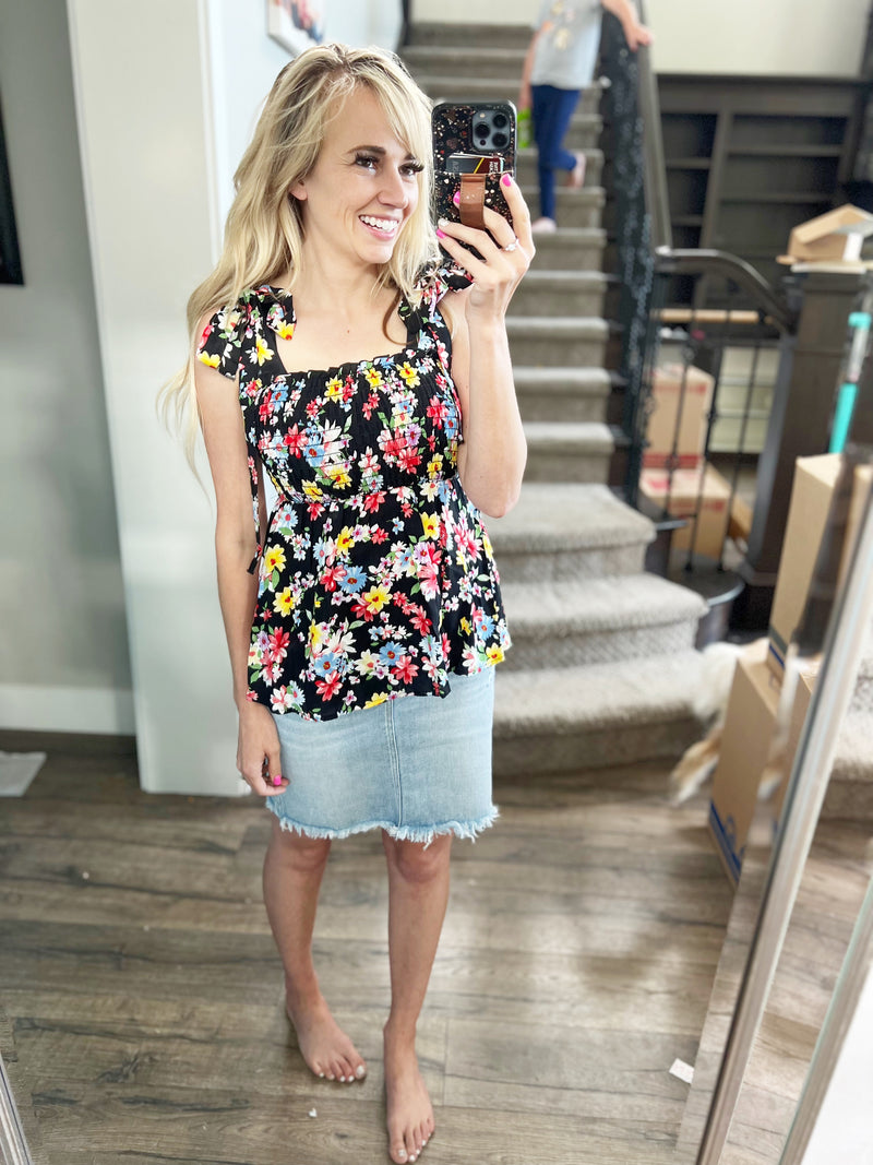 Decision Made Floral Smocking Tank in Black