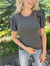 Back Together Brushed Rib Ruffle Bubble Sleeve Top in Charcoal