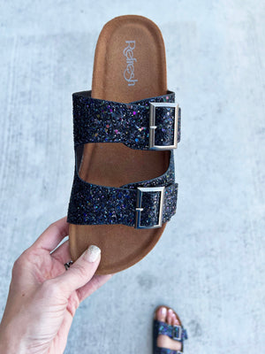 Another Thing Sandals in Black Sparkle