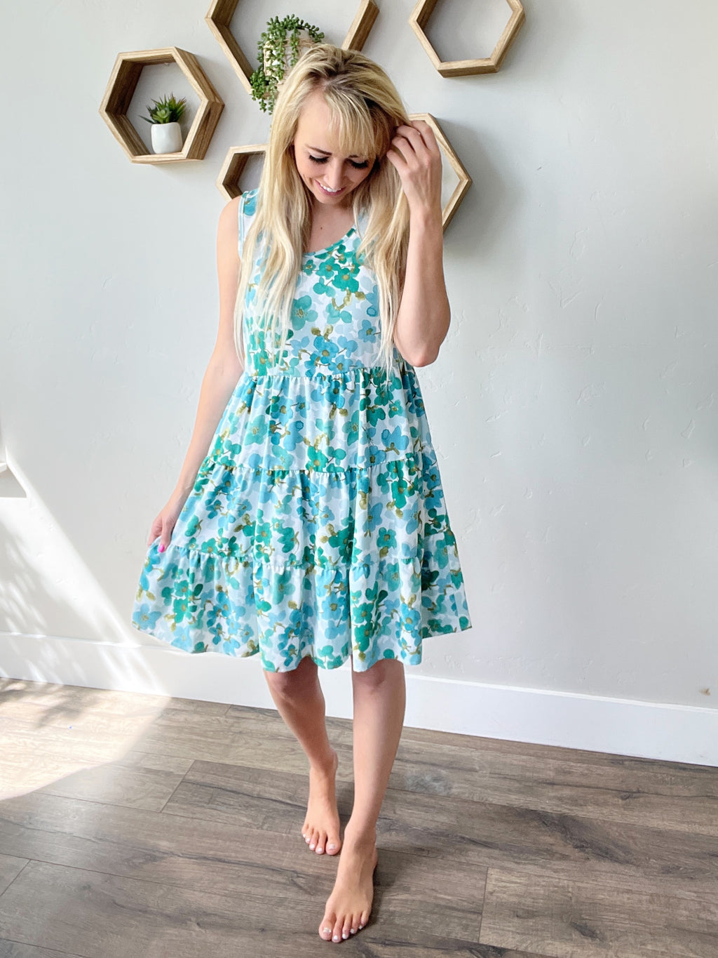 Rise and Shine Floral Dress in Teal